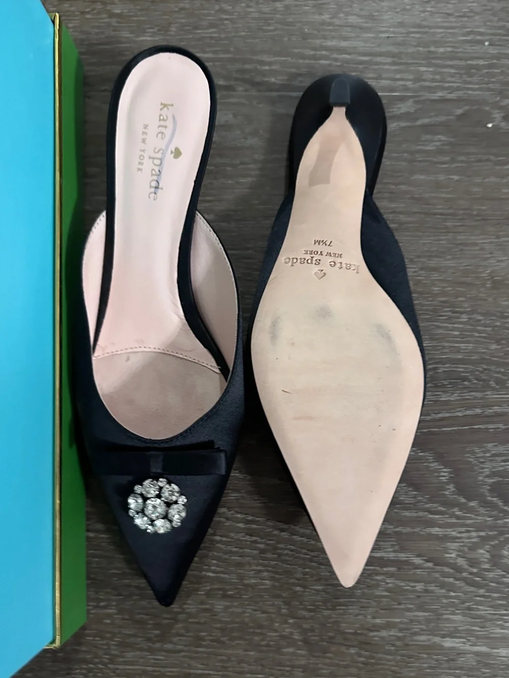 Kate Spade Darlene Satin Kitten Heels elegant cocktail slide shoes Size 7.5